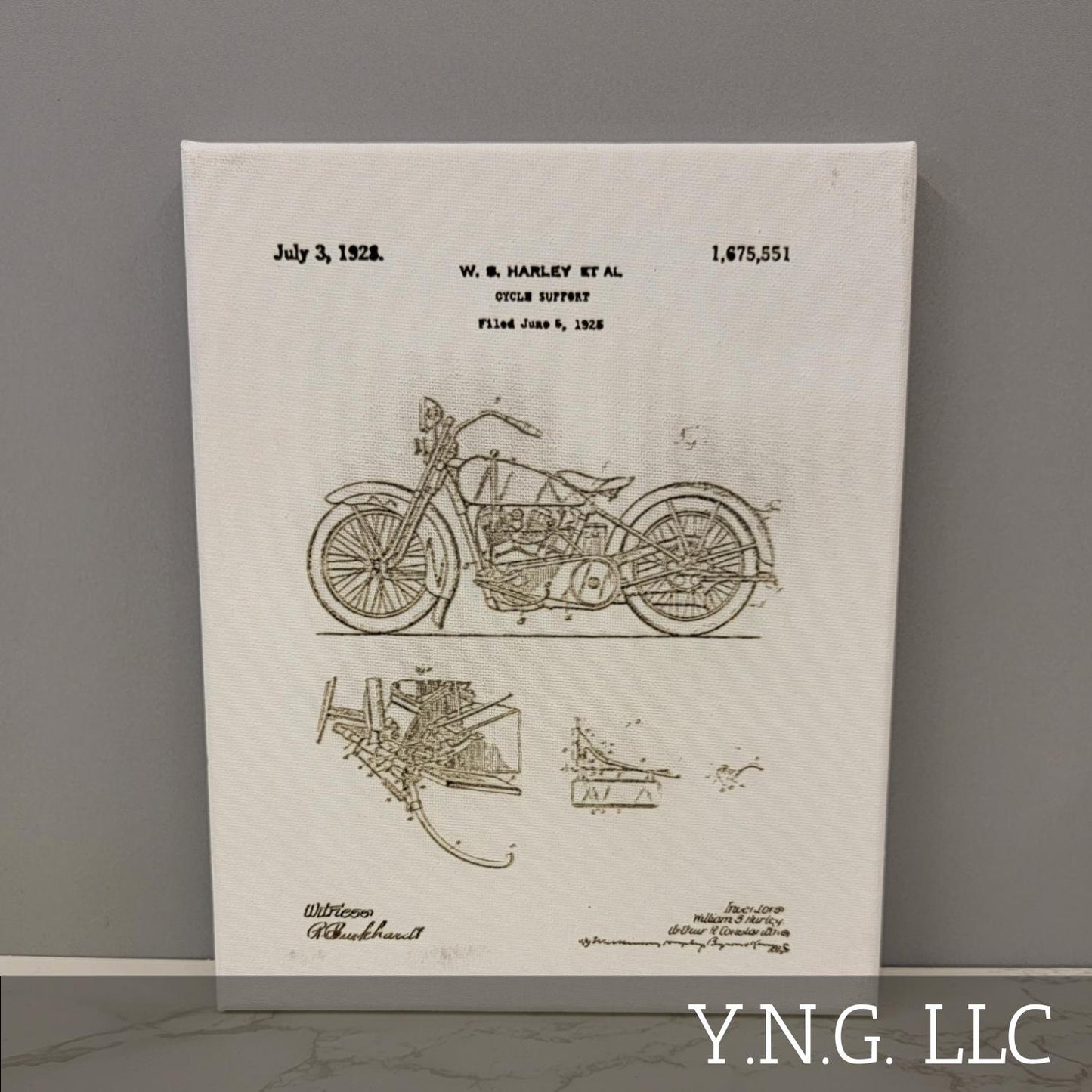 Harley Cycle Support Motorcycle Patent 8x10 Canvas Wall Art Hanging LA1013