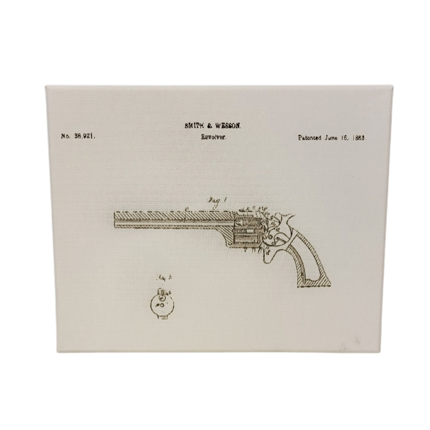 Smith and Wesson Revolver 1863 Patent 10x8 Canvas Wall Art Hanging LA1014