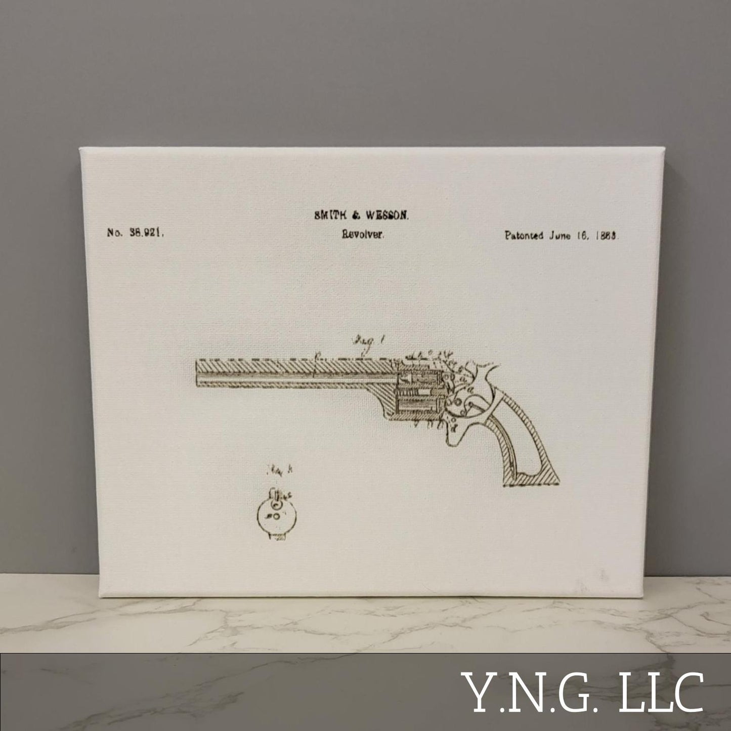 Smith and Wesson Revolver 1863 Patent 10x8 Canvas Wall Art Hanging LA1014