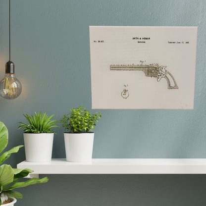 Smith and Wesson Revolver 1863 Patent 10x8 Canvas Wall Art Hanging LA1014