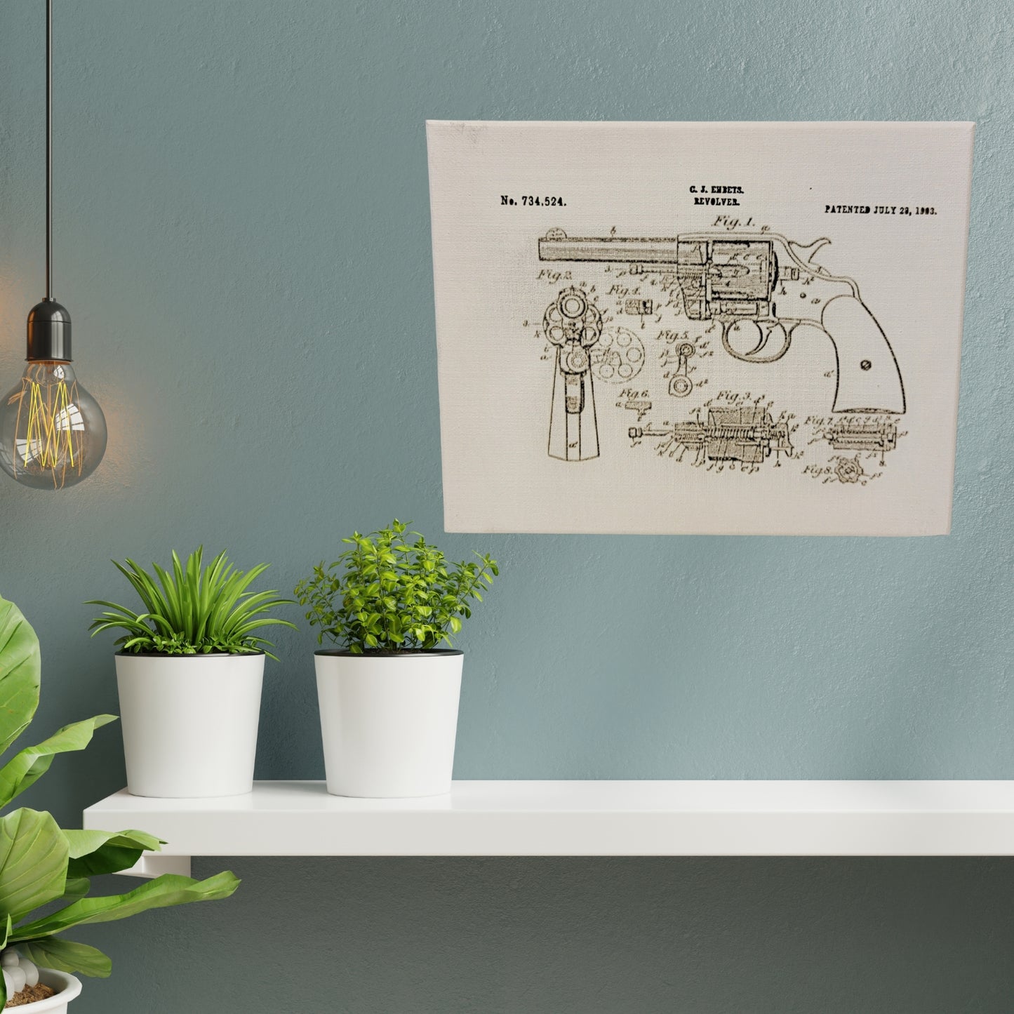 Colt Revolver 1903 Patent Sketch 10x8 Canvas Wall Art Hanging LA1015