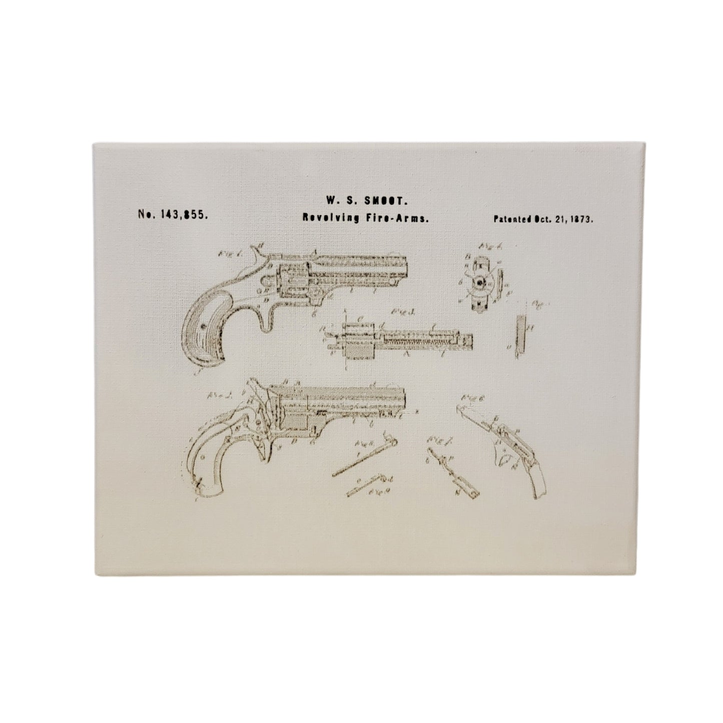 Smoot Remington 5 Shot Revolver 1873 Patent 10x8 Canvas Wall Art Hanging LA1018