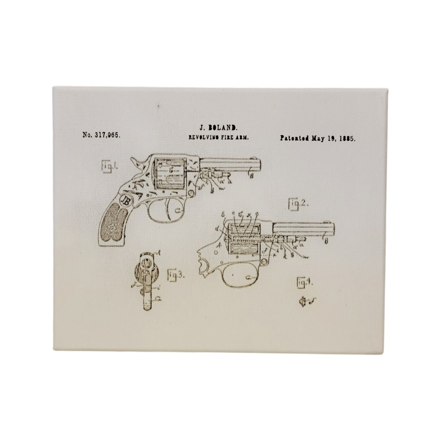 Boland Snub Revolver 1885 Patent Sketch 10x8 Canvas Wall Art Hanging LA1019