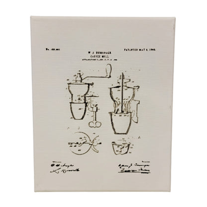 Coffee Mill Grinder Patent Sketch 8x10 Canvas Wall Art Hanging LA1024