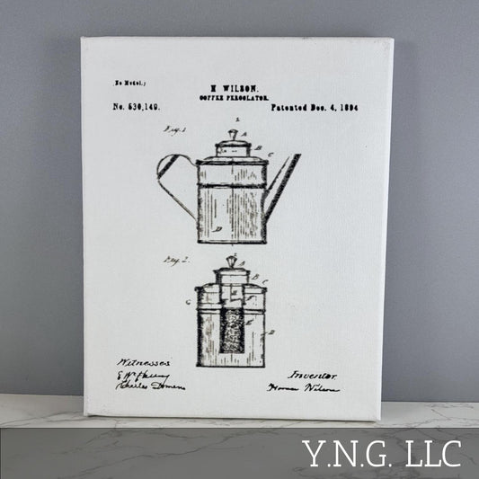 Coffee Percolator Patent Sketch 8x10 Canvas Wall Art Hanging LA1025