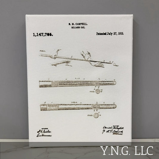Billiard Cue Pool Game Patent Sketch 8x10 Canvas Wall Art Hanging LA1026