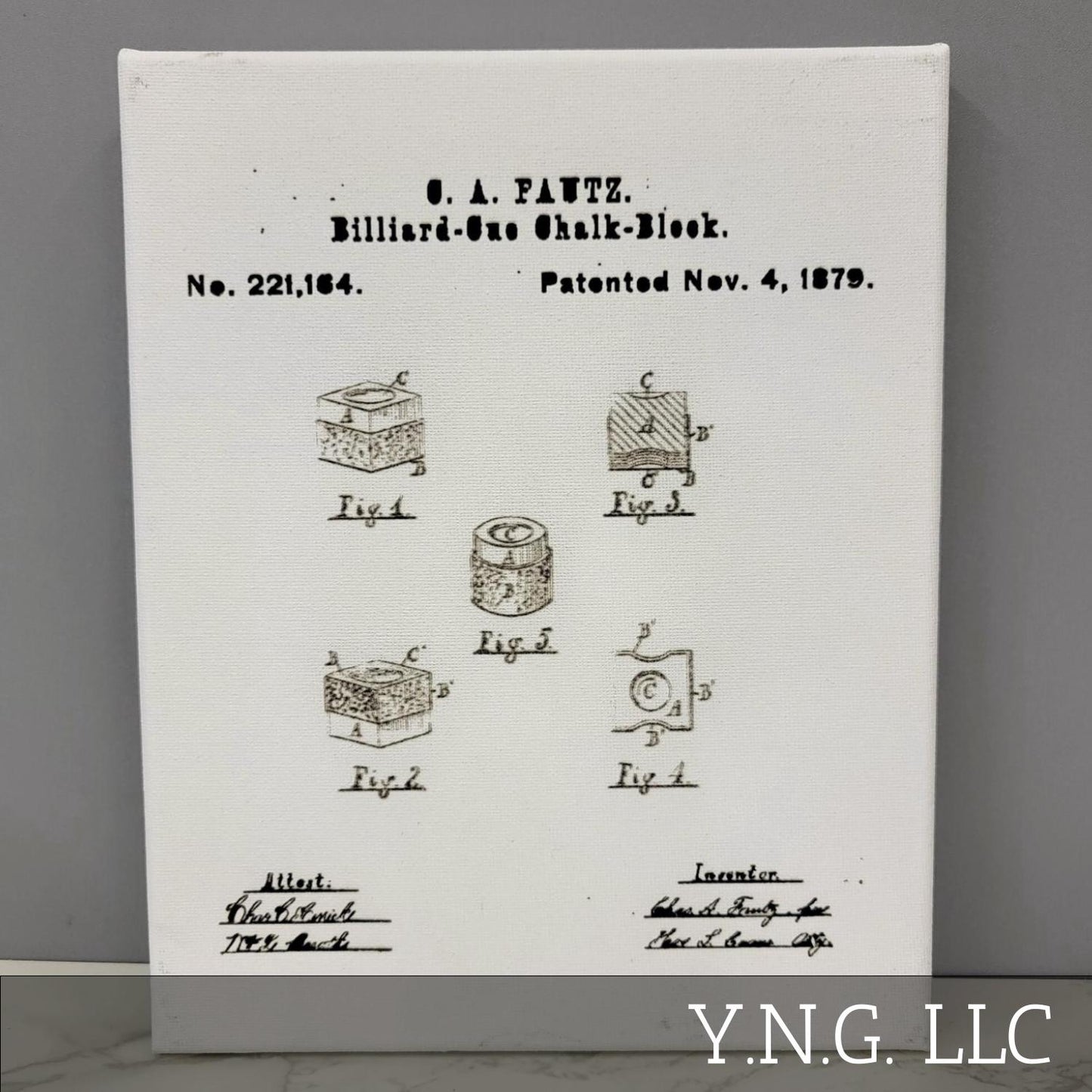 Billiard Cue Chalk Block Patent Sketch 8x10 Canvas Wall Art Hanging LA1028