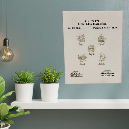 Billiard Cue Chalk Block Patent Sketch 8x10 Canvas Wall Art Hanging LA1028