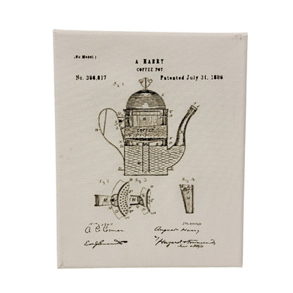 Coffee Pot Patent Sketch 8x10 Canvas Wall Art Hanging LA1031