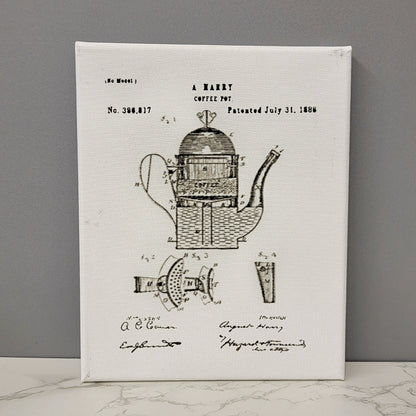 Coffee Pot Patent Sketch 8x10 Canvas Wall Art Hanging LA1031