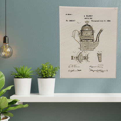 Coffee Pot Patent Sketch 8x10 Canvas Wall Art Hanging LA1031