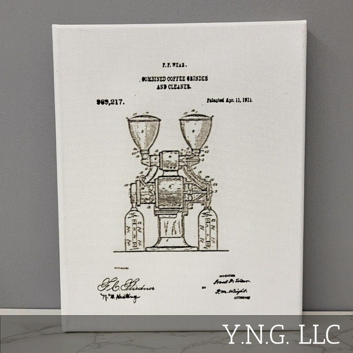 Coffee Grinder and Cleaner Patent Sketch 8x10 Canvas Wall Art Hanging LA1032