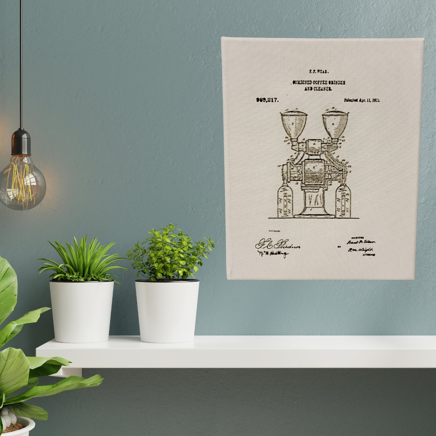 Coffee Grinder and Cleaner Patent Sketch 8x10 Canvas Wall Art Hanging LA1032