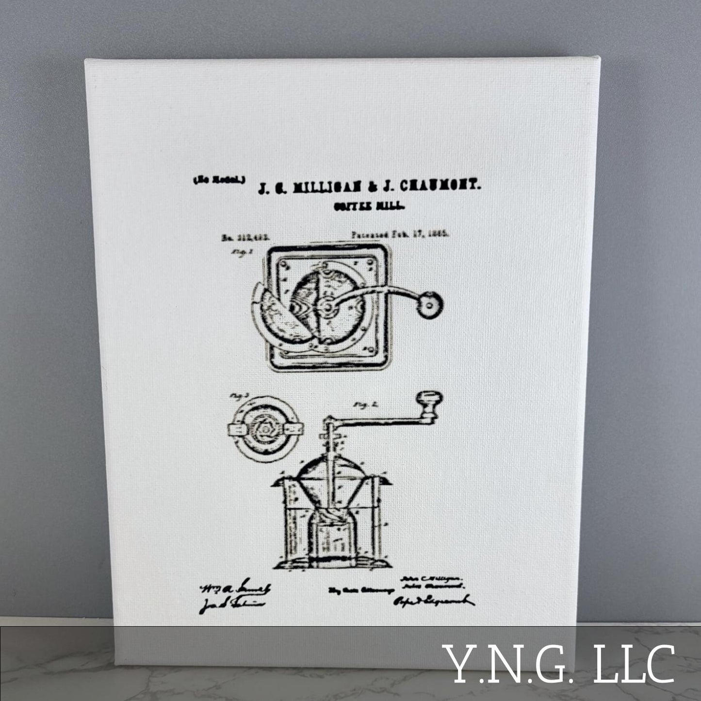 Coffee Mill Patent Sketch 8x10 Canvas Wall Art Hanging LA1034