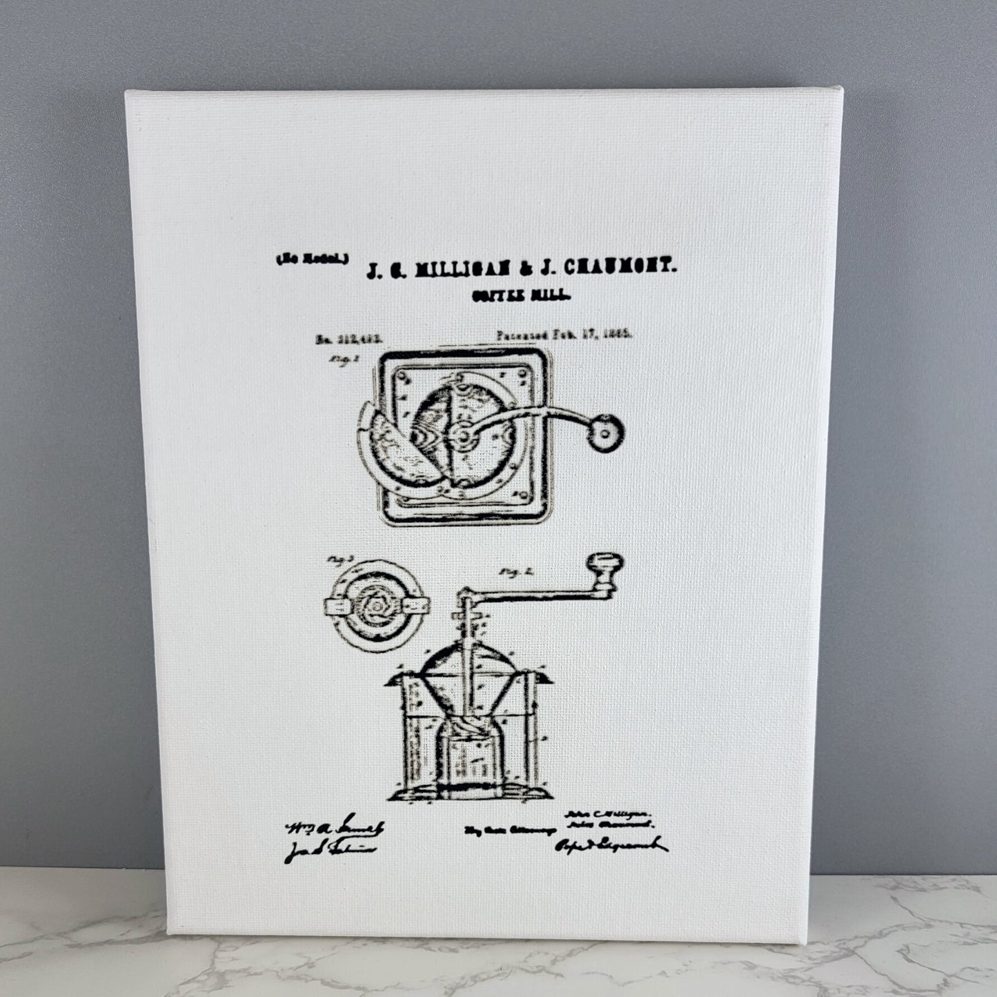 Coffee Mill Patent Sketch 8x10 Canvas Wall Art Hanging LA1034