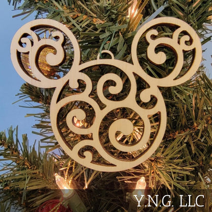 Mickey Head Swirl Design Wood Christmas Ornaments Set of 3 LA140-WL-3