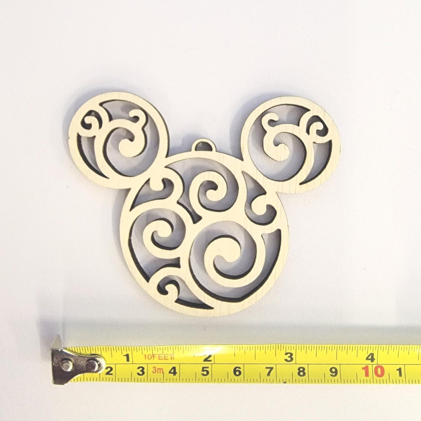 Mickey Mouse Head Ears Swirl Design Wood Ornament Christmas Decor LA140-WL