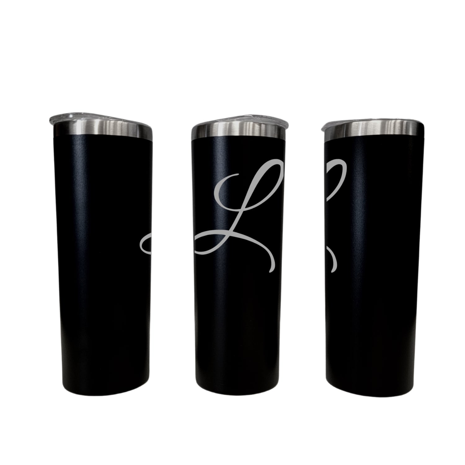 Script Initial Personalized Letter Black 20oz Skinny Tumbler LA5001