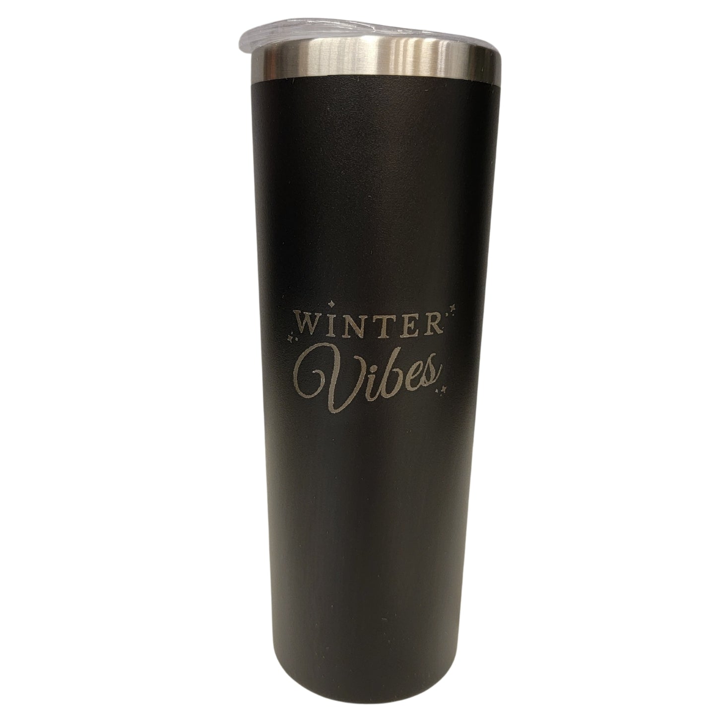 Winter Vibes with Tiny Snowflakes Black 20oz Skinny Tumbler LA5003