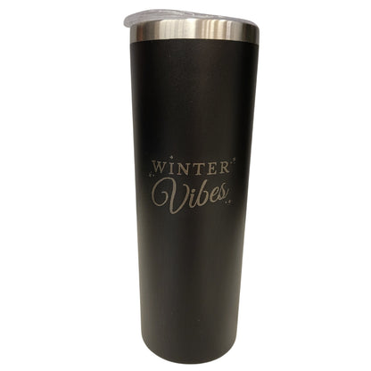 Winter Vibes with Tiny Snowflakes Black 20oz Skinny Tumbler LA5003