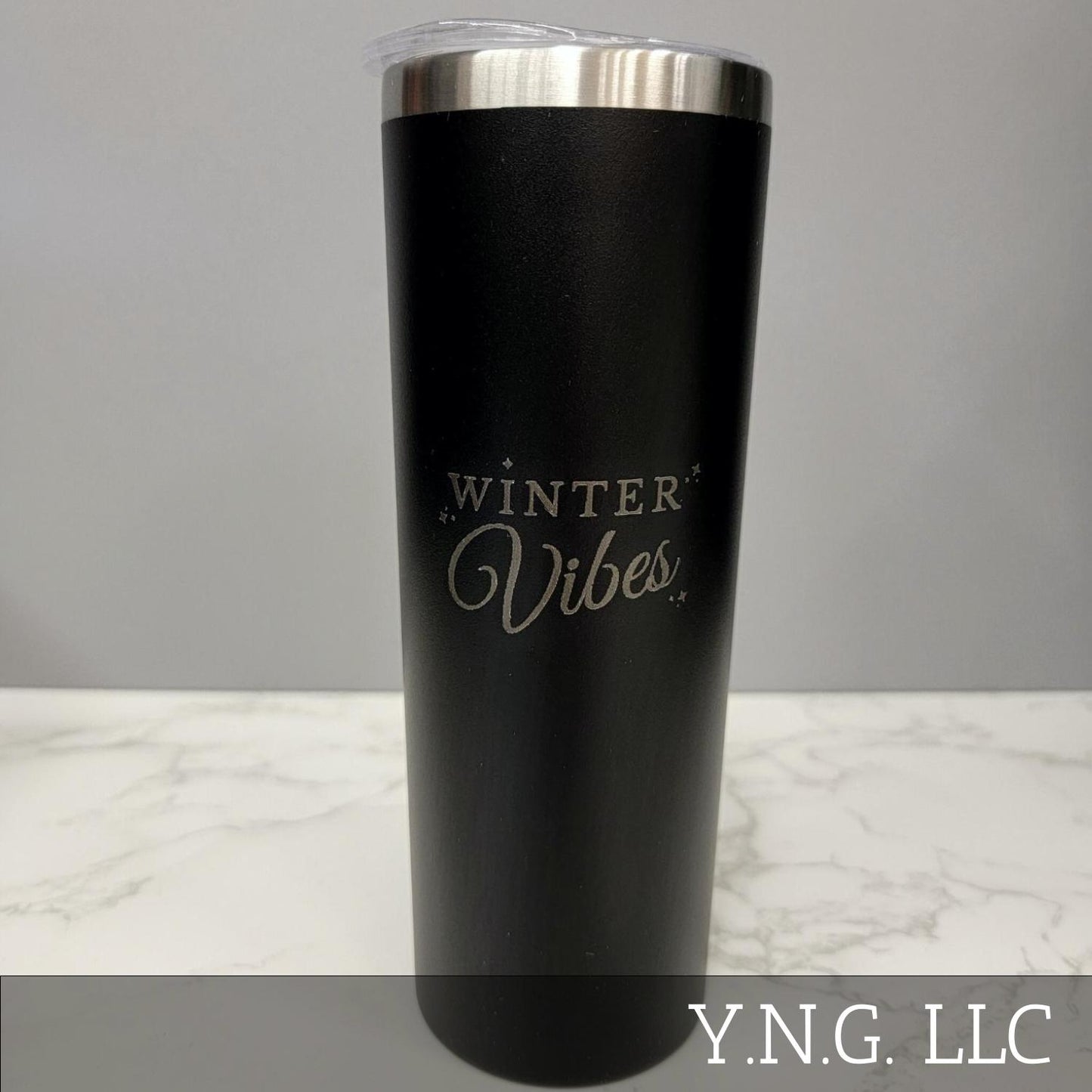 Winter Vibes with Tiny Snowflakes Black 20oz Skinny Tumbler LA5003