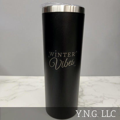 Winter Vibes with Tiny Snowflakes Black 20oz Skinny Tumbler LA5003