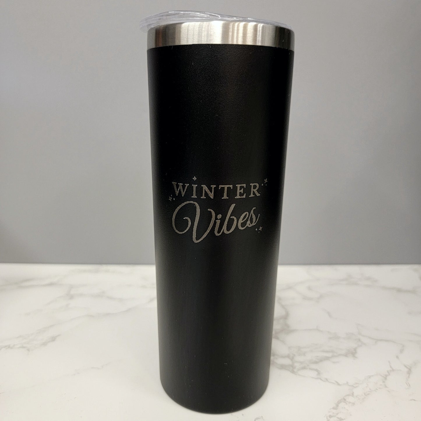Winter Vibes with Tiny Snowflakes Black 20oz Skinny Tumbler LA5003