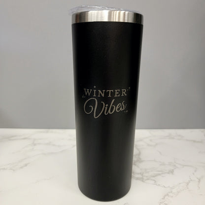 Winter Vibes with Tiny Snowflakes Black 20oz Skinny Tumbler LA5003