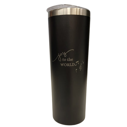 Joy to the World with Music Notes Black 20oz Skinny Tumbler LA5004