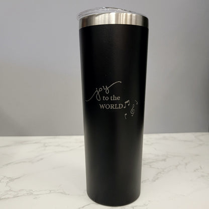 Joy to the World with Music Notes Black 20oz Skinny Tumbler LA5004