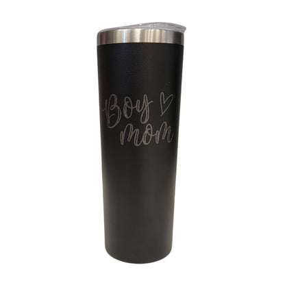 Boy Mom with Heart Black 20oz Skinny Tumbler LA5012