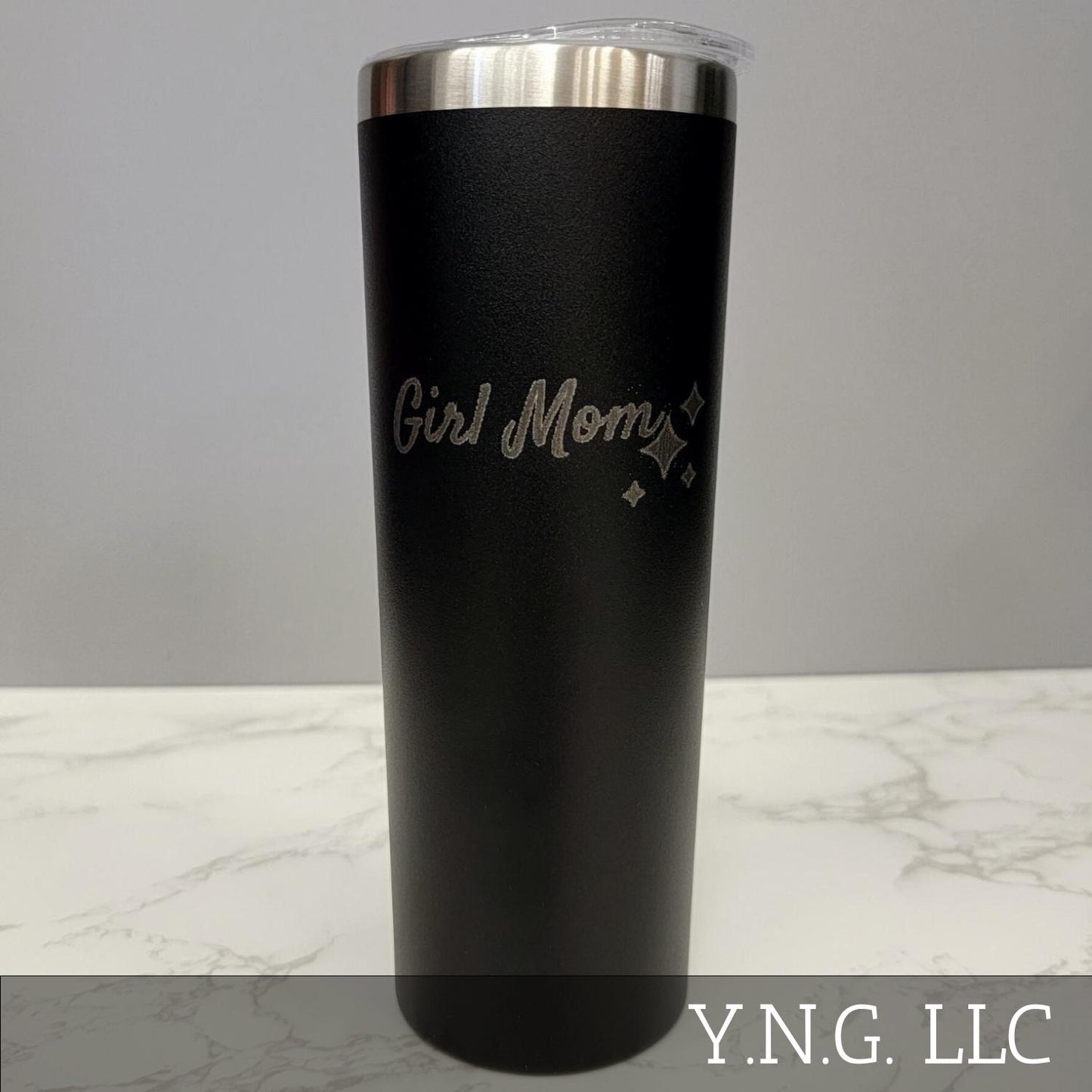 Girl Mom with Sparkles Black 20oz Skinny Tumbler LA5015