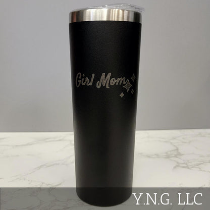 Girl Mom with Sparkles Black 20oz Skinny Tumbler LA5015