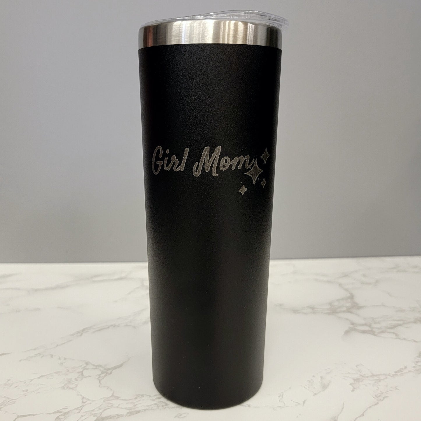 Girl Mom with Sparkles Black 20oz Skinny Tumbler LA5015