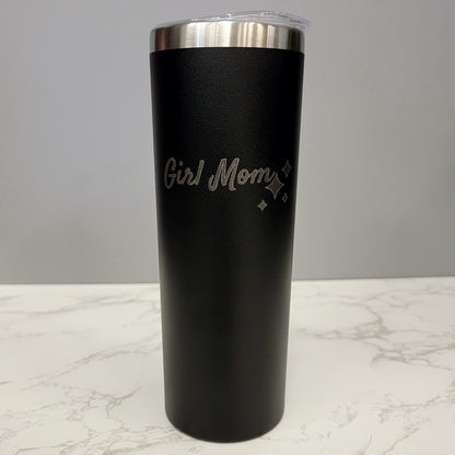 Girl Mom with Sparkles Black 20oz Skinny Tumbler LA5015