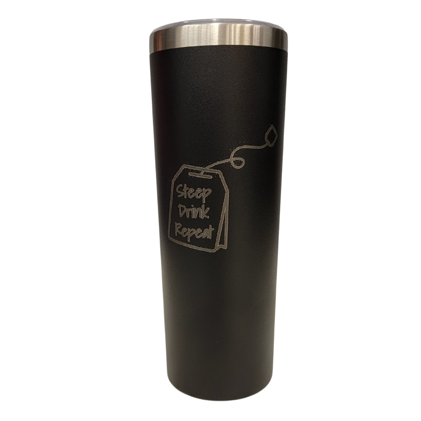 Steep Drink Repeat on Teabag Tea Bag Black 20oz Skinny Tumbler LA5018