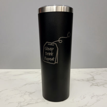 Steep Drink Repeat on Teabag Tea Bag Black 20oz Skinny Tumbler LA5018
