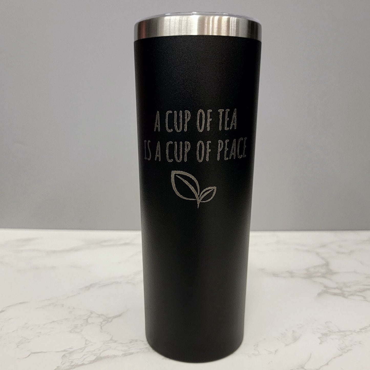 A Cup of Tea is a Cup of Peace Black 20oz Skinny Tumbler LA5019