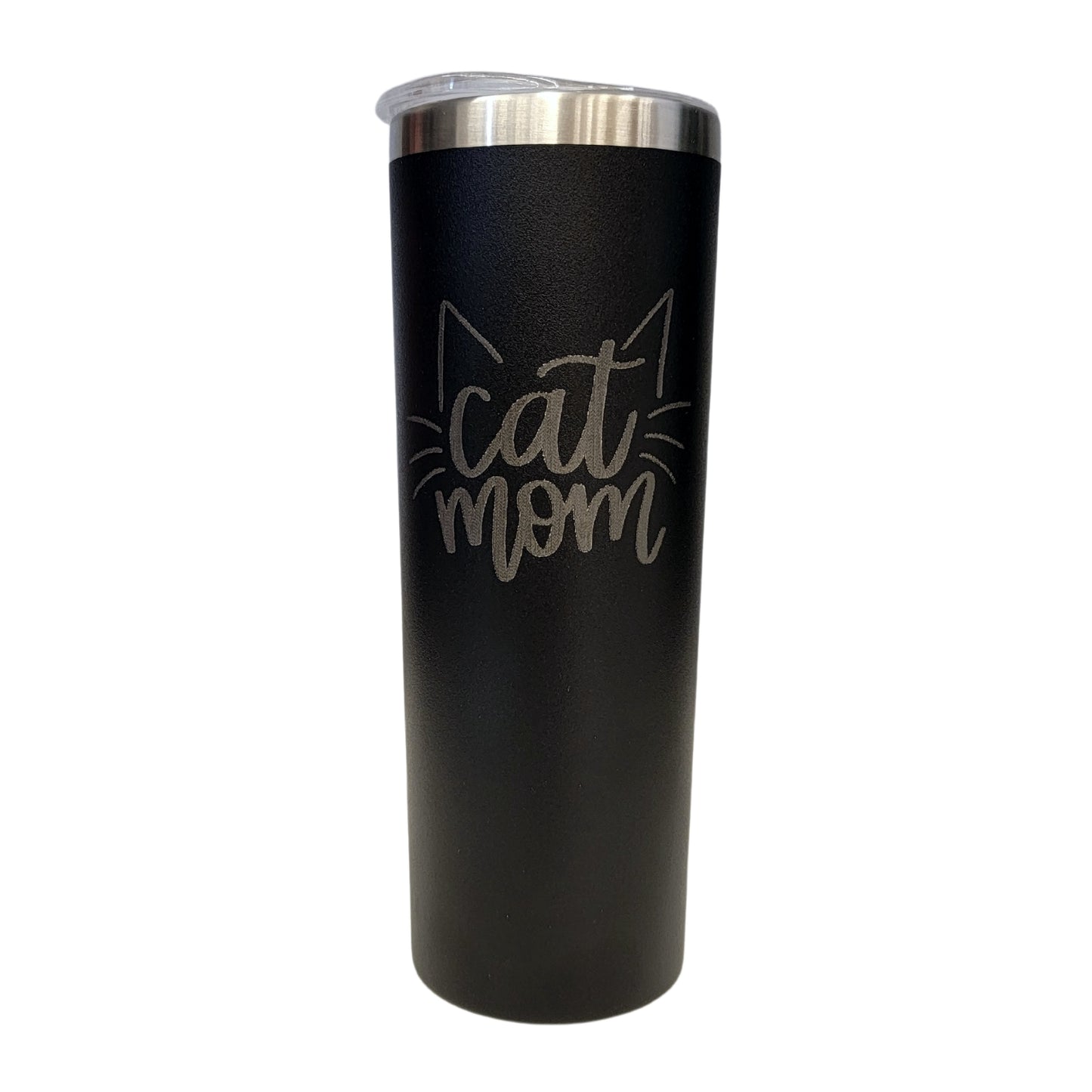 Cat Mom with Ears and Whiskers Black 20oz Skinny Tumbler LA5023