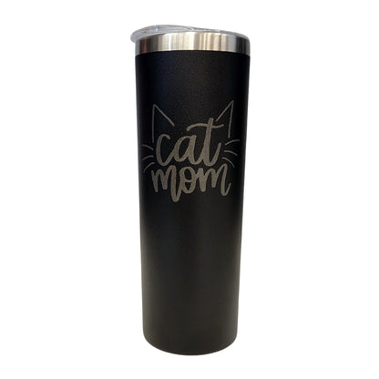 Cat Mom with Ears and Whiskers Black 20oz Skinny Tumbler LA5023