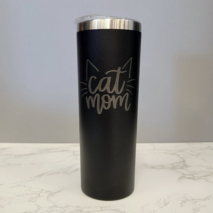 Cat Mom with Ears and Whiskers Black 20oz Skinny Tumbler LA5023