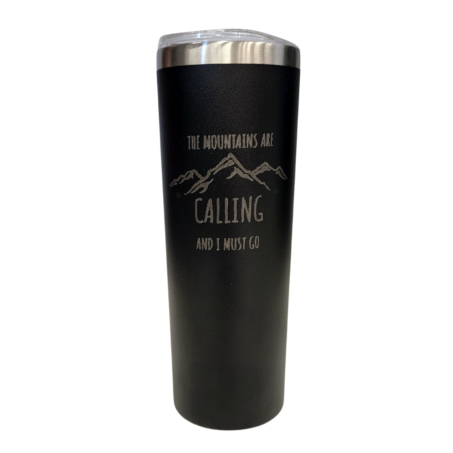 The Mountains Are Calling I Must Go Black 20oz Skinny Tumbler LA5025