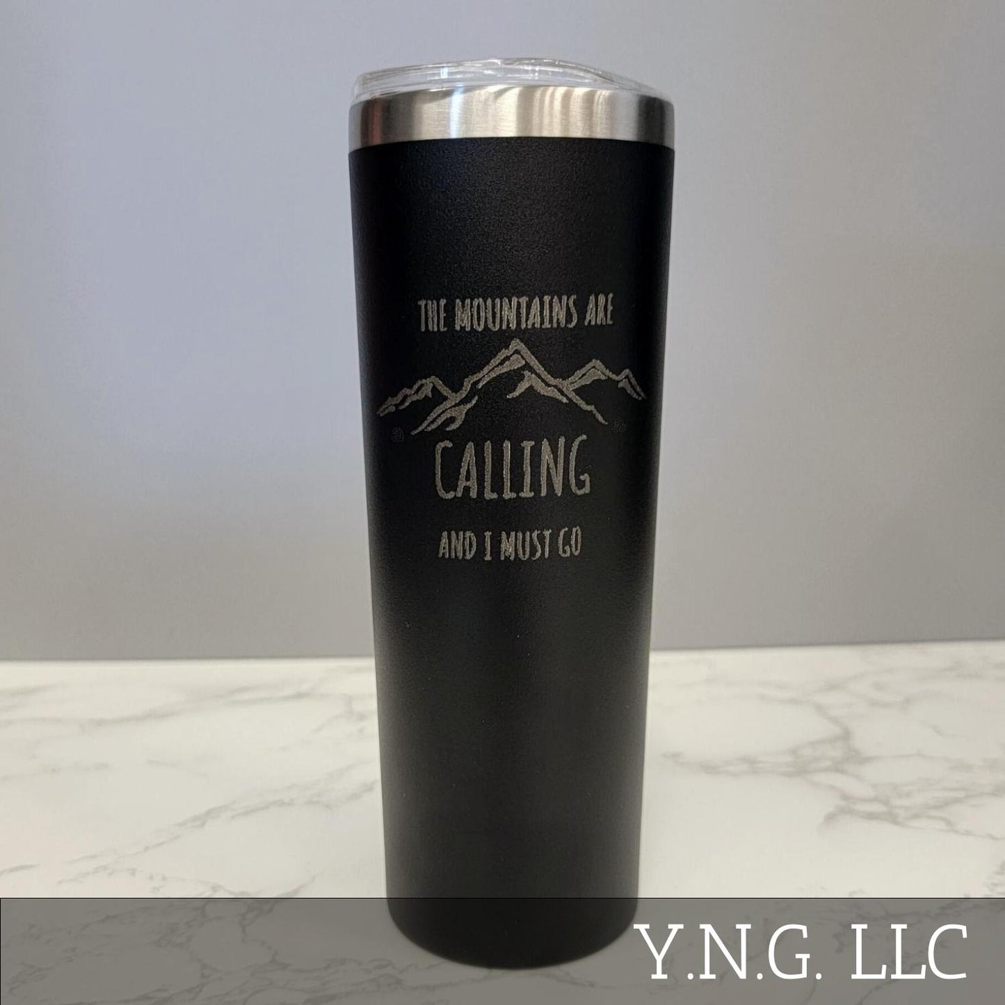 The Mountains Are Calling I Must Go Black 20oz Skinny Tumbler LA5025