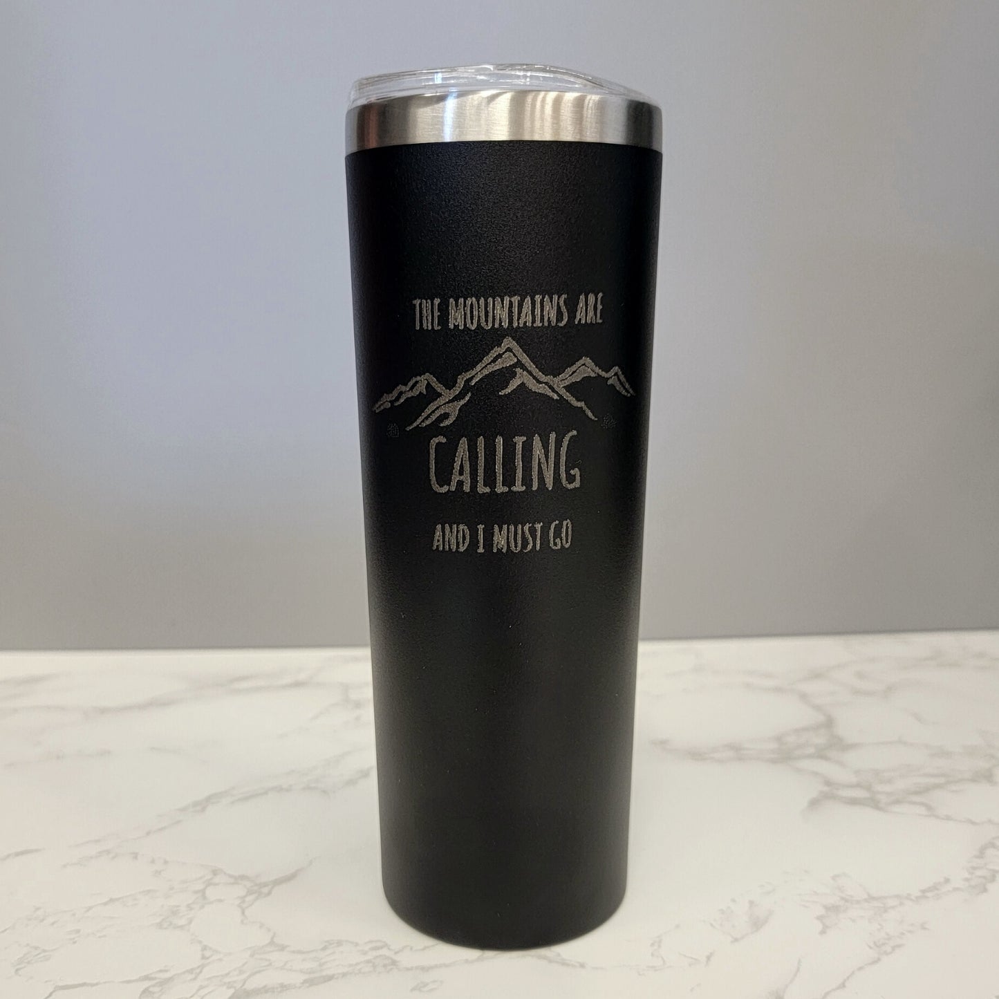 The Mountains Are Calling I Must Go Black 20oz Skinny Tumbler LA5025