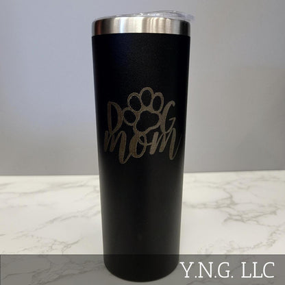 Dog Mom with Paw Black 20oz Skinny Tumbler LA5028