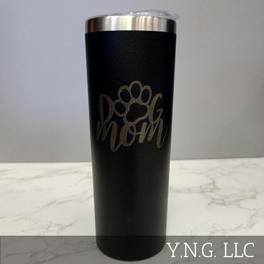 Dog Mom with Paw Black 20oz Skinny Tumbler LA5028