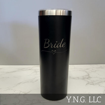 Bride with Heart Wedding Party Black 20oz Skinny Tumbler LA5039