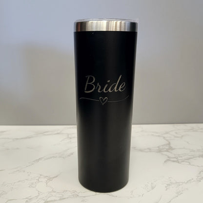 Bride with Heart Wedding Party Black 20oz Skinny Tumbler LA5039