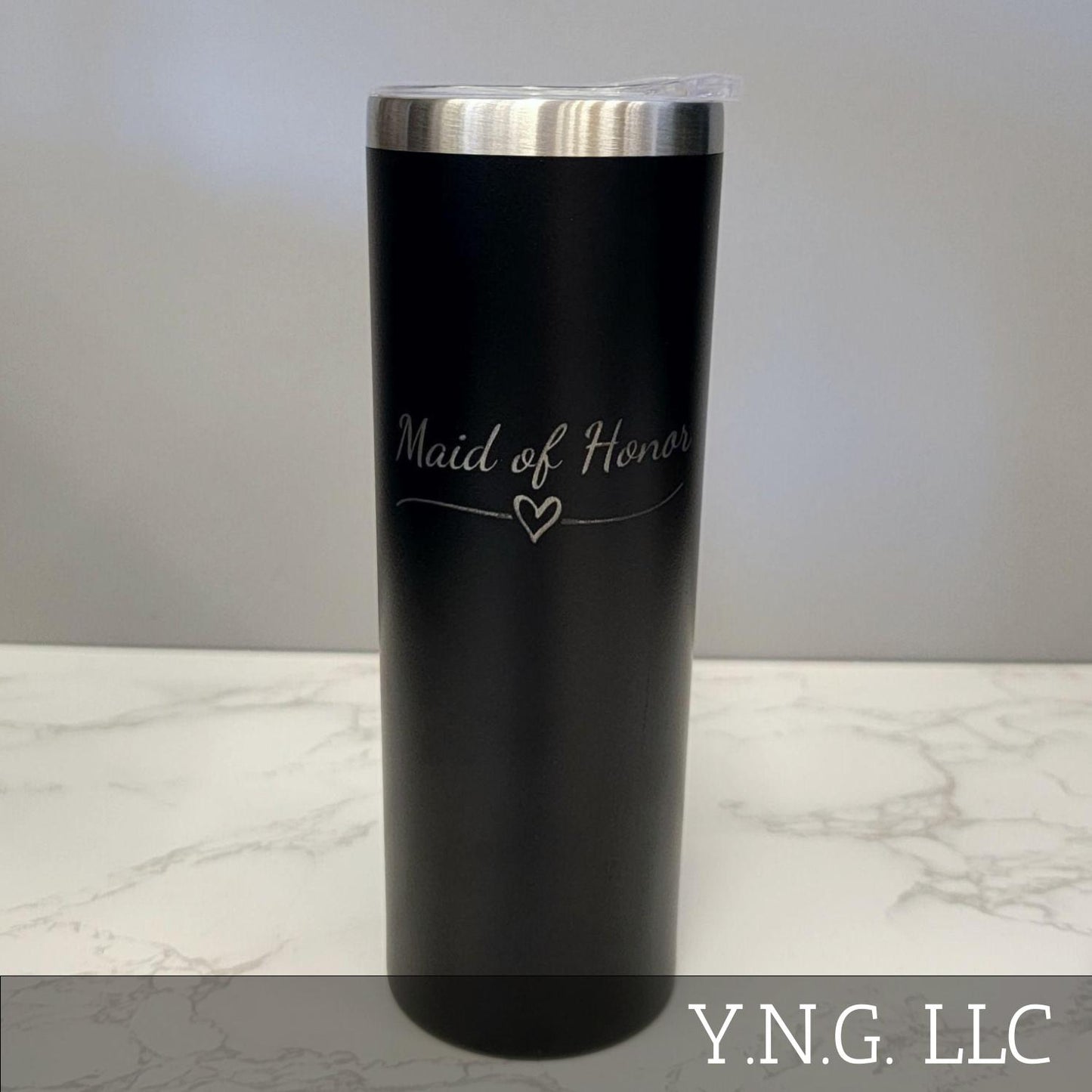 Maid of Honor with Heart Wedding Black 20oz Skinny Tumbler LA5041