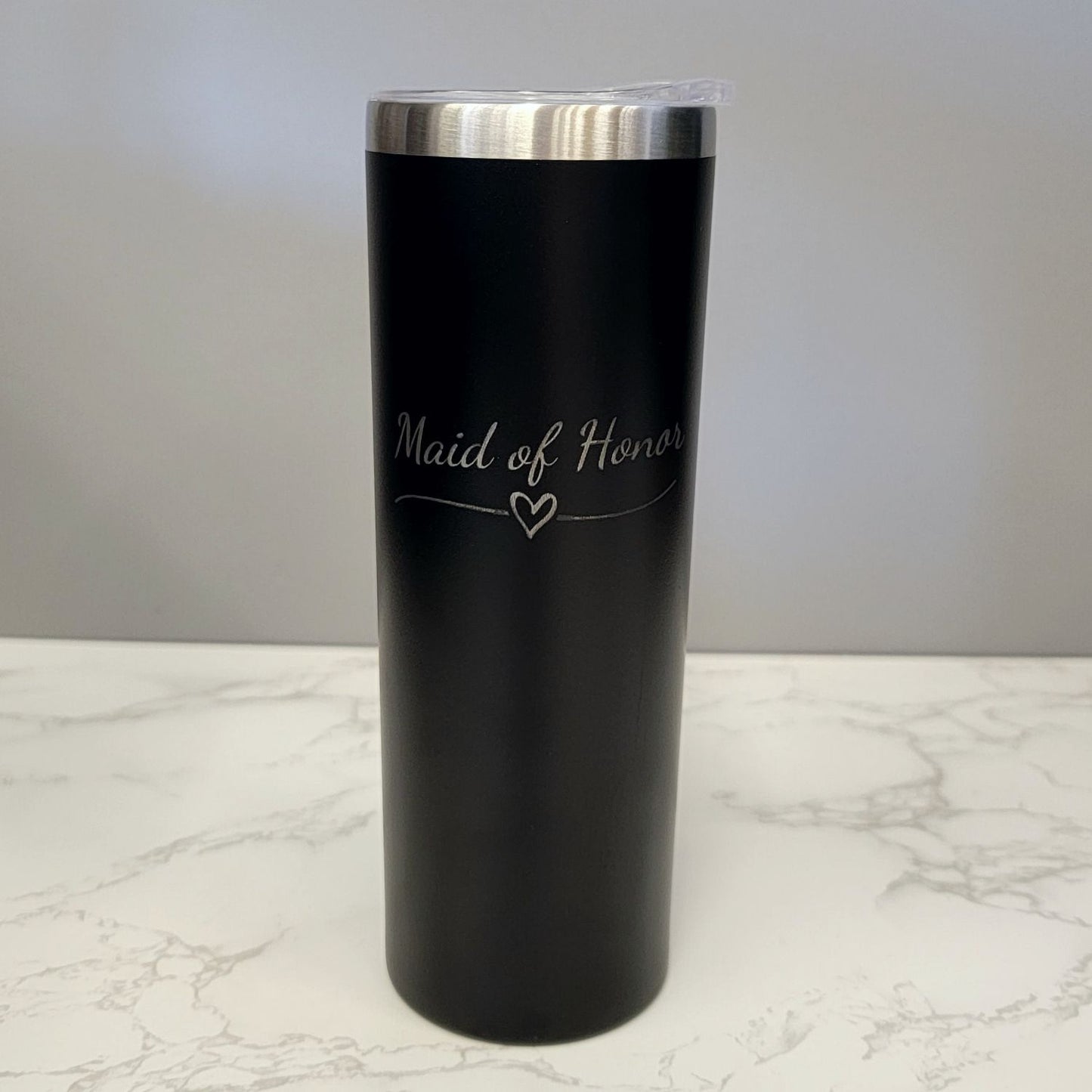 Maid of Honor with Heart Wedding Black 20oz Skinny Tumbler LA5041